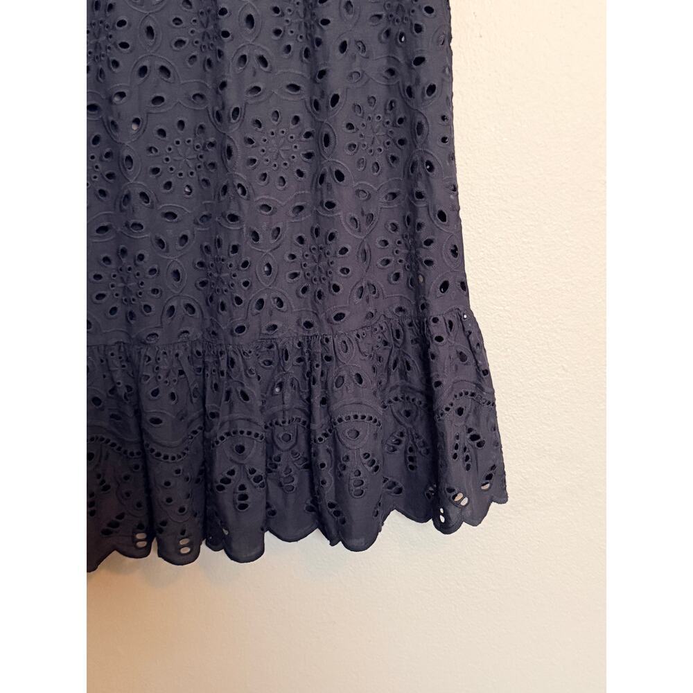 H&M Button Front Ruffle Hem Eyelet Lace Cap Sleeve Mini Dress Black XS - Picture 11 of 12
